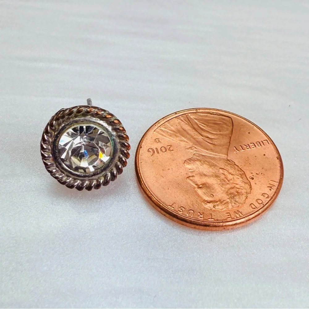 Vintage aged, Silvertone raised bling weighted pierced earrings